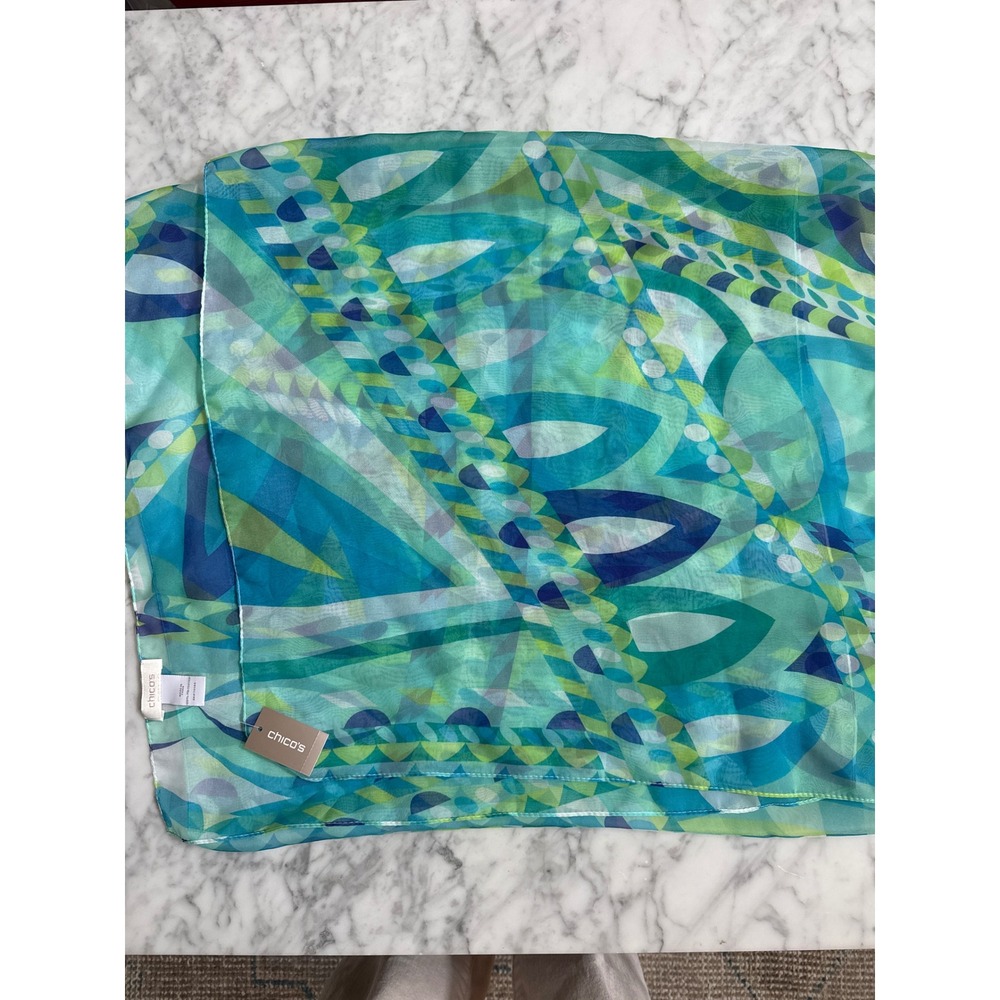 Chicos Roxanne Straight Oblong Scarf Blue Green Geometric Print NWT 570074620
